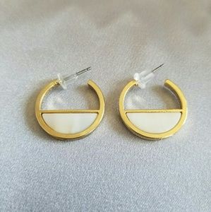 New gold trim white marble hoop earrings